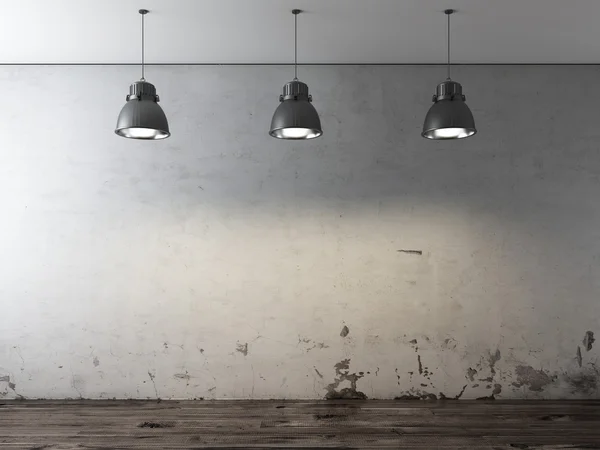 Kamer met plafond lampen en grunge muur — Stockfoto