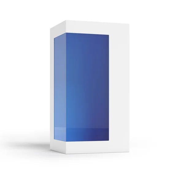 Cardboard package with transparent window and blue inside — Stock Photo, Image