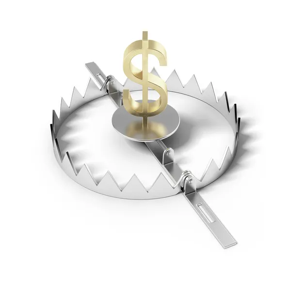 Finance risk concept. Sign dollar on bear trap. — Stock Photo, Image