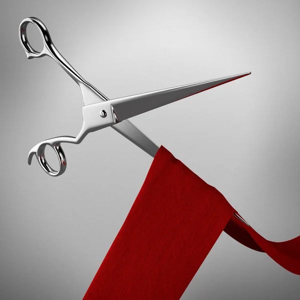 Scissors and red ribbon — Stock Photo, Image