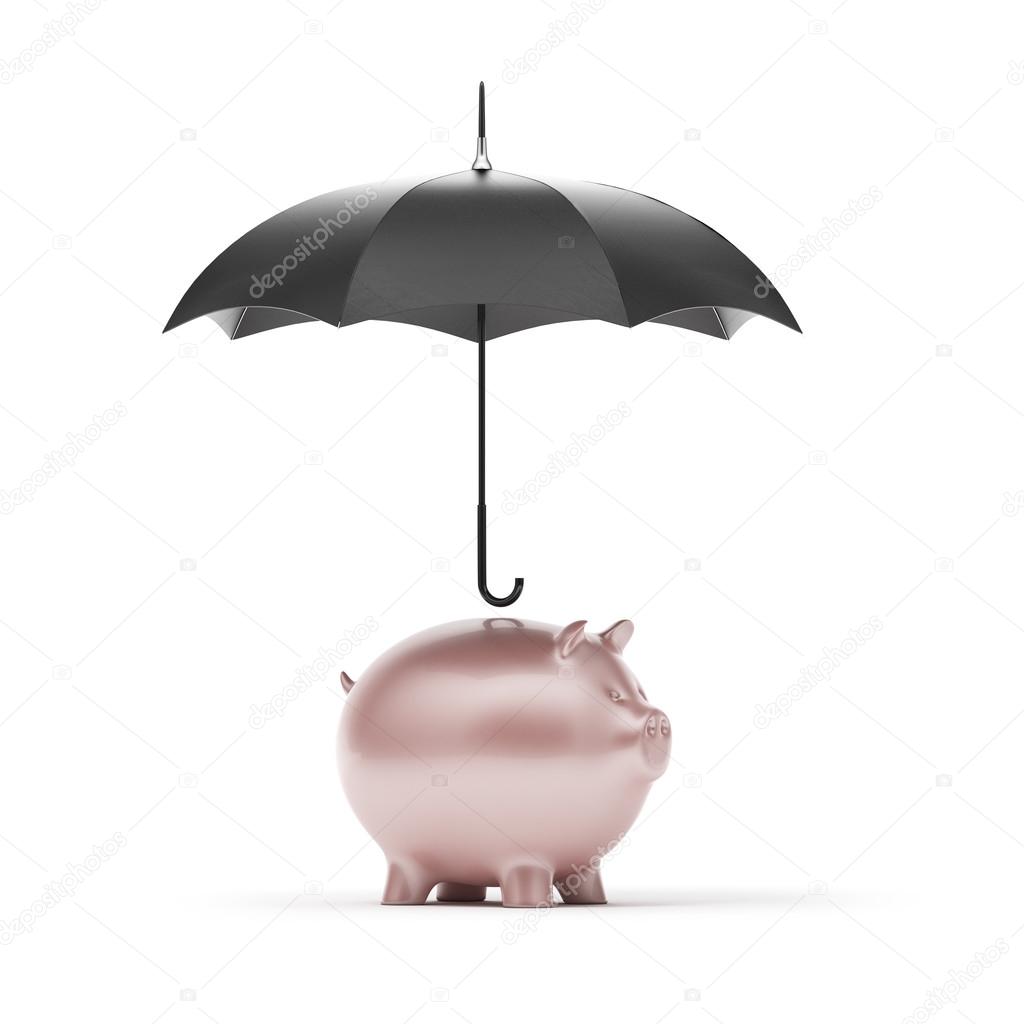 Piggy bank with umbrella
