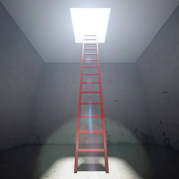 Rote Leiter zum Ausgang aus der Dunkelheit — Stockfoto