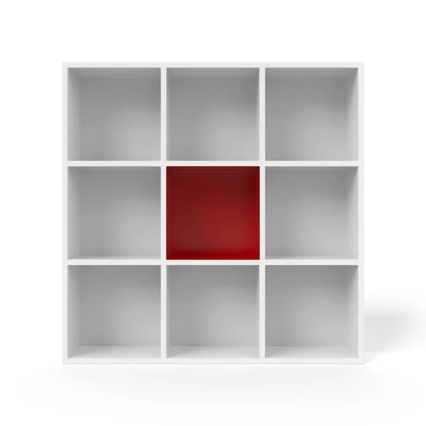 Empty bookshelf with red segment — Stock Photo, Image