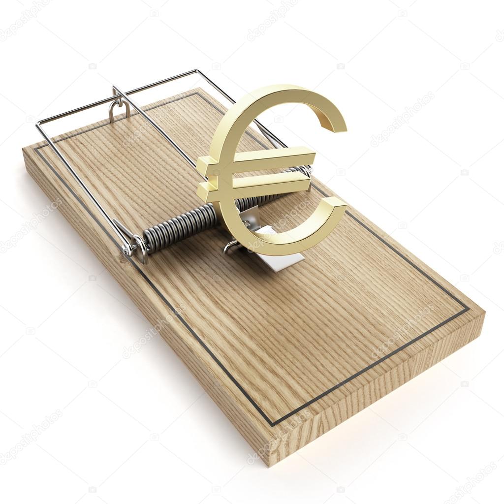 Wooden mouse trap with euro sign