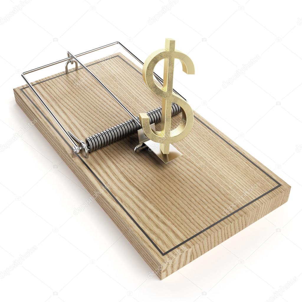 Wooden mouse trap with dollar sign