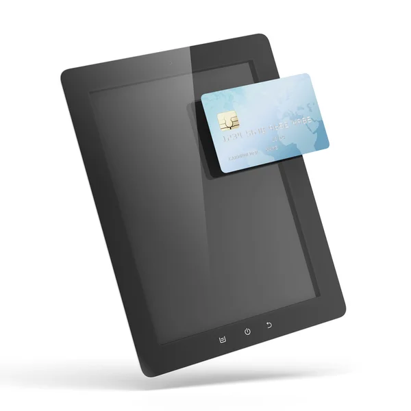 Tablet-PC mit Kreditkarte — Stockfoto