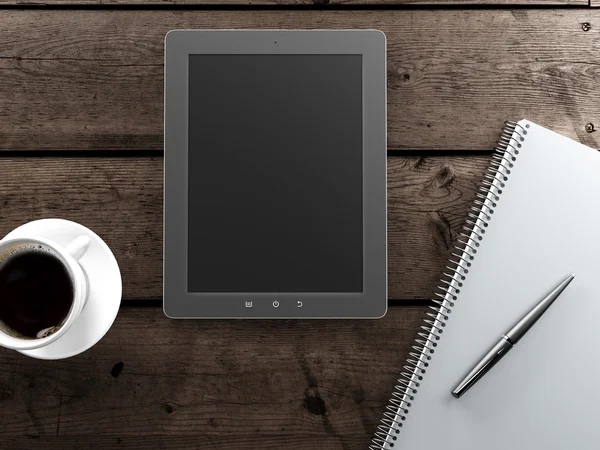 Empty tablet and a cup of coffee on the desk — Stock Photo, Image