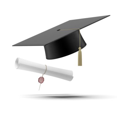 Mezuniyet şapkası ve diploması.