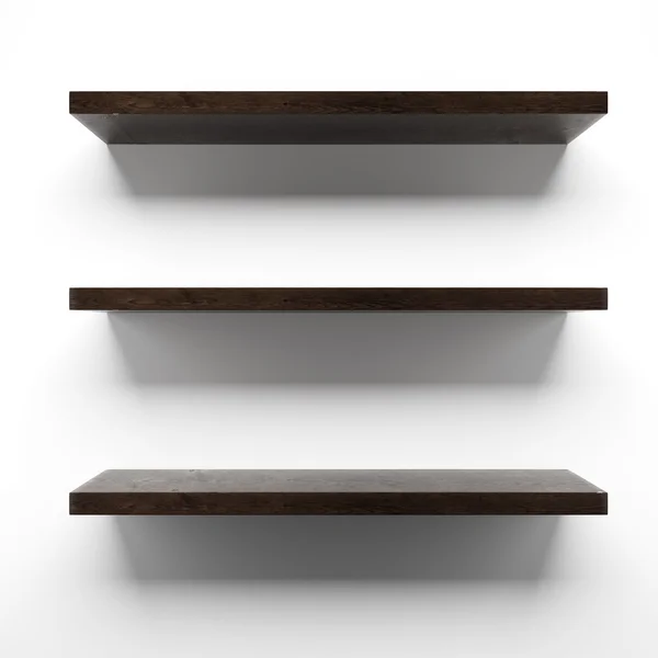 Empty wooden shelves on wall — Stock Photo, Image