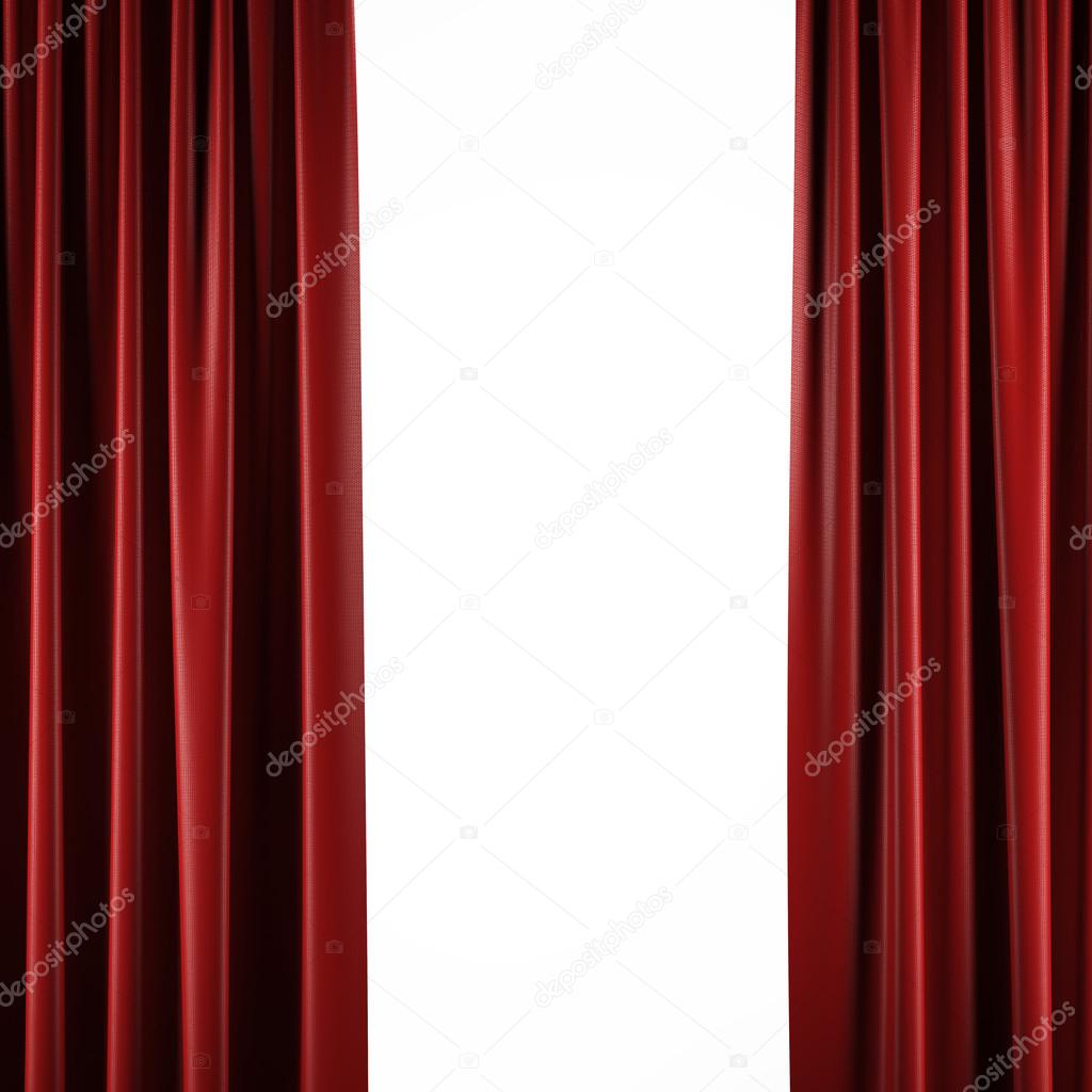 Red curtains on white