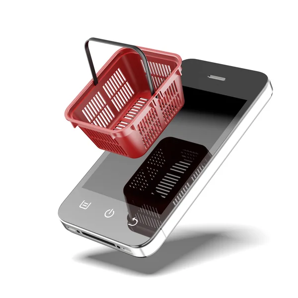 Smartphone with shopping basket — Stock Photo, Image