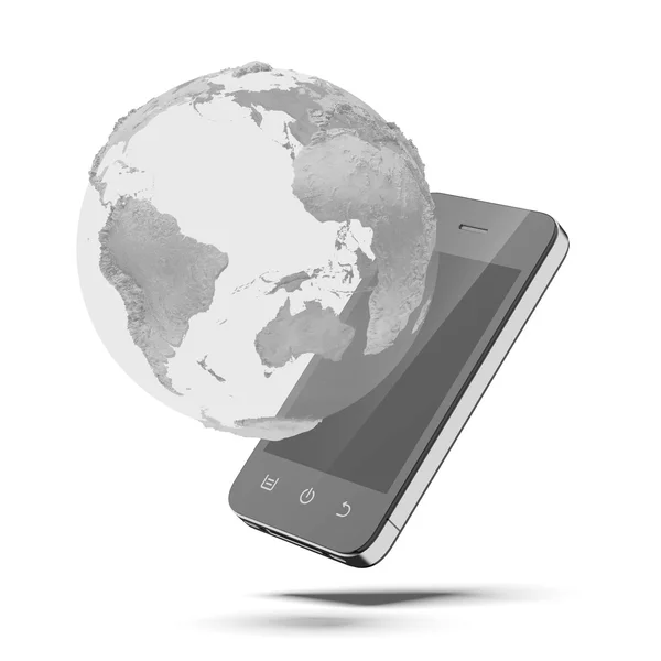 Téléphone portable et globe mondial — Photo