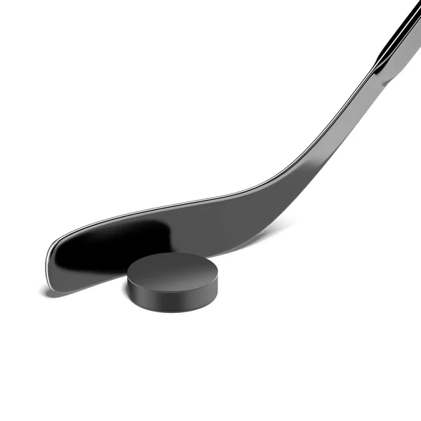 Schwarzer Hockeyschläger und Puck — Stockfoto