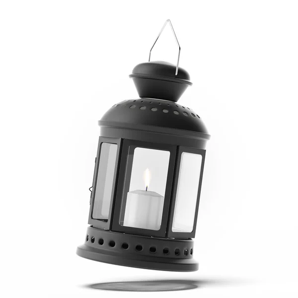 Металева старовинна лампа зі свічкою всередині — стокове фото