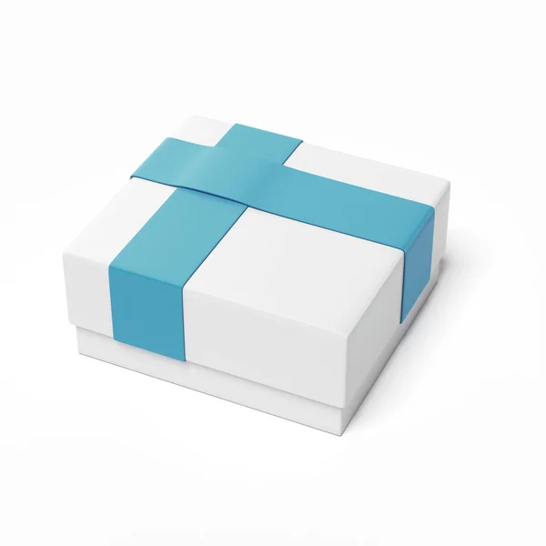 Caixa de presente com um arco azul — Fotografia de Stock