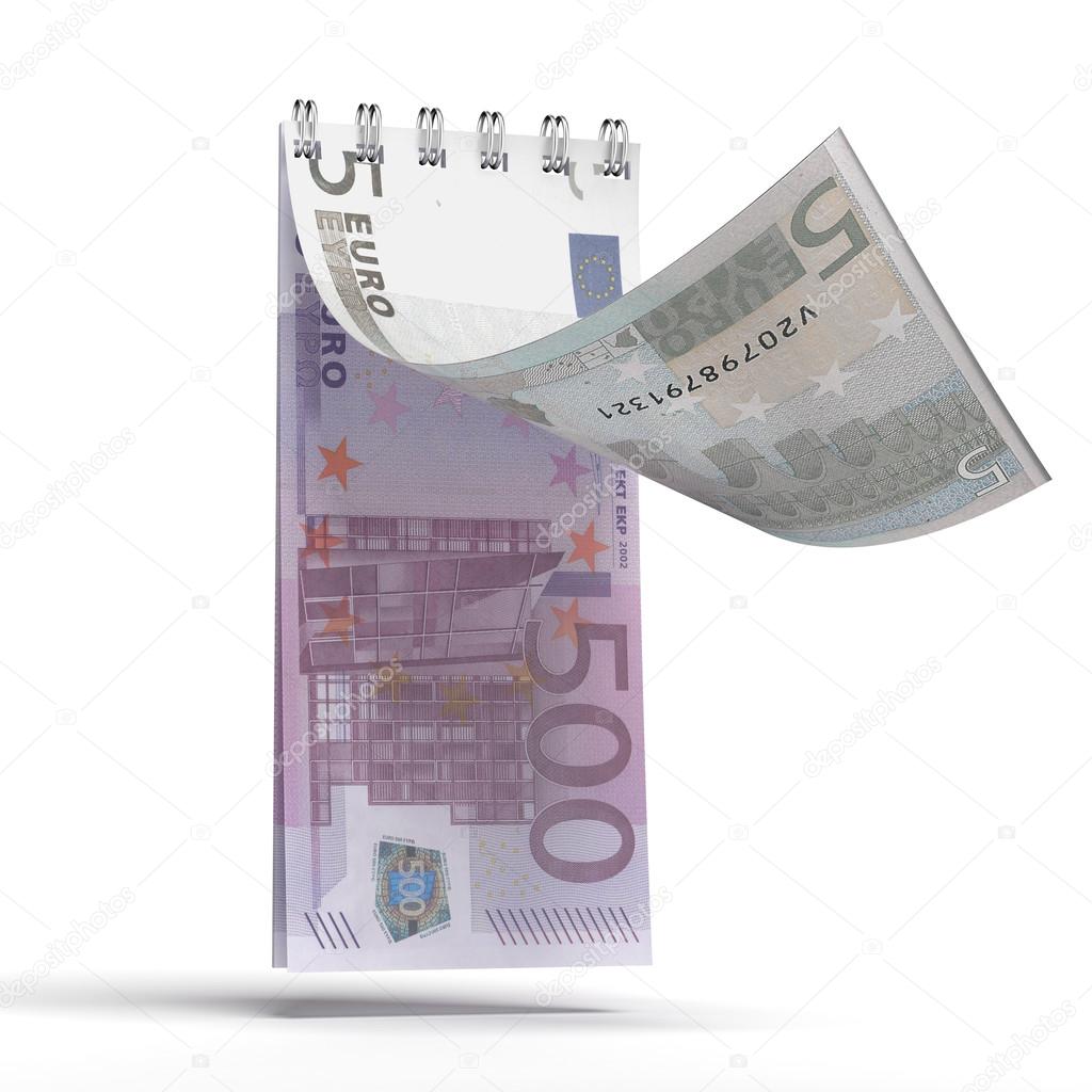 Tear-off calendar with a euro bank note