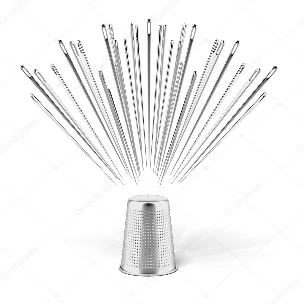 Silver thimble and needles