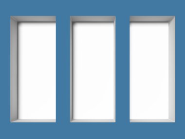üç mavi boş vitrinler
