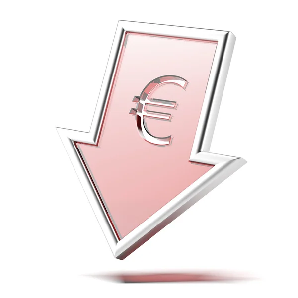 Σύμβολο του ευρώ, με πτώση βέλος — Φωτογραφία Αρχείου