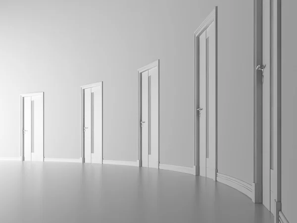 Portas fechadas em quarto branco — Fotografia de Stock