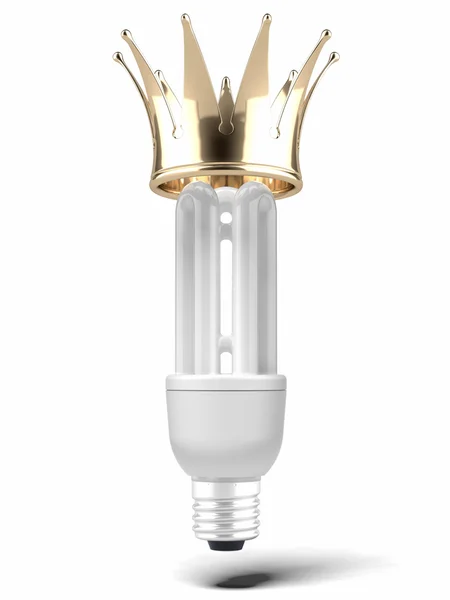 Energy saving fluorescent light bulb with crown — Stock Photo, Image