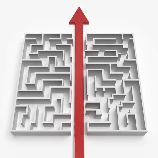 Red straight line through the maze — Stock Photo, Image