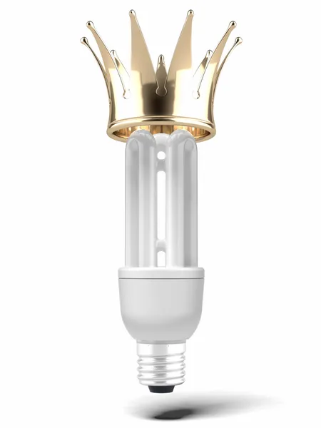 Energiesparlampen mit Krone Stockfoto