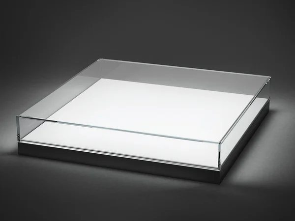 Vitrine de vidro vazio para exposição isolada em preto — Fotografia de Stock