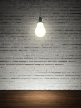 tuğla duvar, masa ve ampul