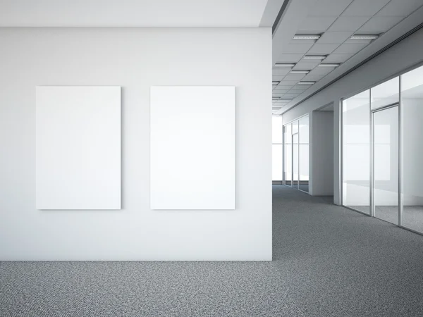 Intérieur de bureau avec deux cadres blancs — Photo