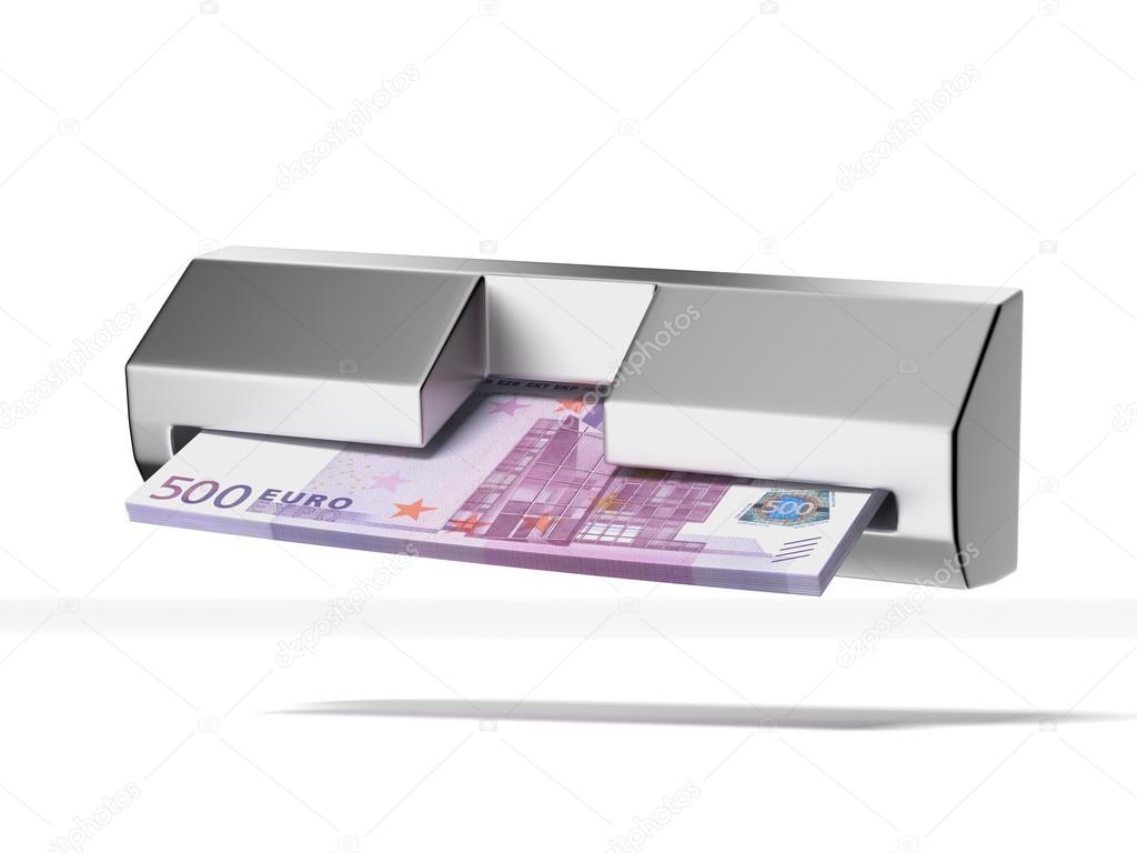 Cash machine and stack of euros