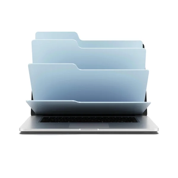 Laptop con cartelle — Foto Stock