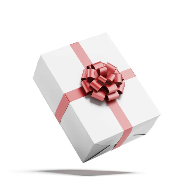 Caja de regalo blanca con lazo de cinta roja — Foto de Stock