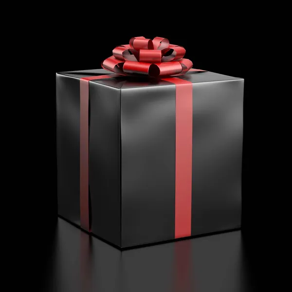 Caja de regalo negra con cinta roja — Foto de Stock