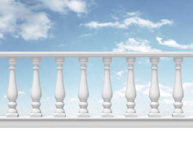 White balustrade with pillar on sky background clipart