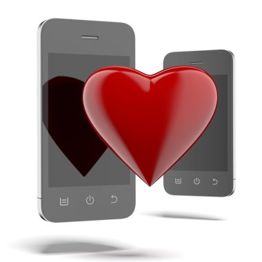 Kırmızı kalp ile iki telefon