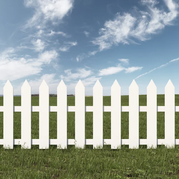 Green field and white fence — Stock Image Green field and white fence Stock Photo