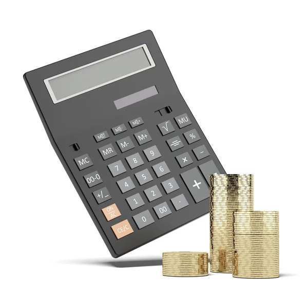 Stos monet i kalkulator — Zdjęcie stockowe