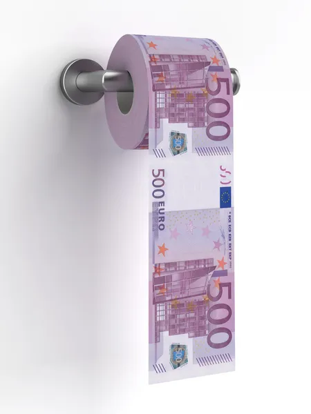 Rouleau de billets d'euros sur un papier toilette — Photo