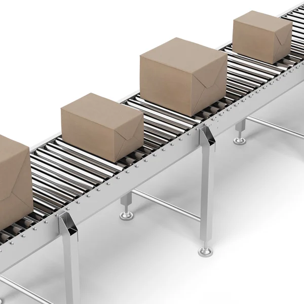 Cardboard boxes on a conveyor belt — Stock Photo, Image