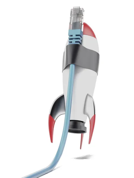 Rocket with internet cable — Stock Photo, Image