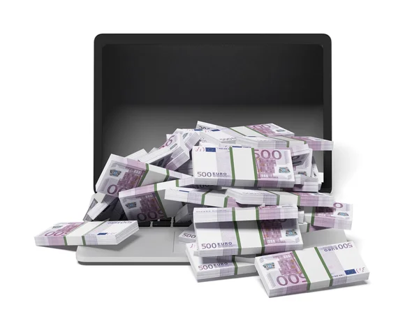 Laptop branco e euro — Fotografia de Stock