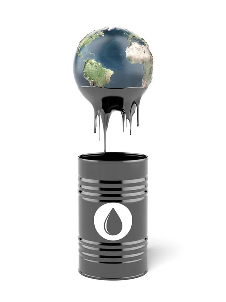 Vat olie met earth globe — Stockfoto
