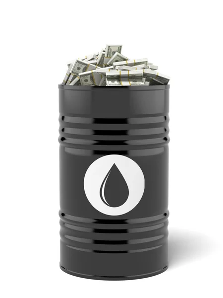 Barrel of oil with dollars — Stock Photo, Image