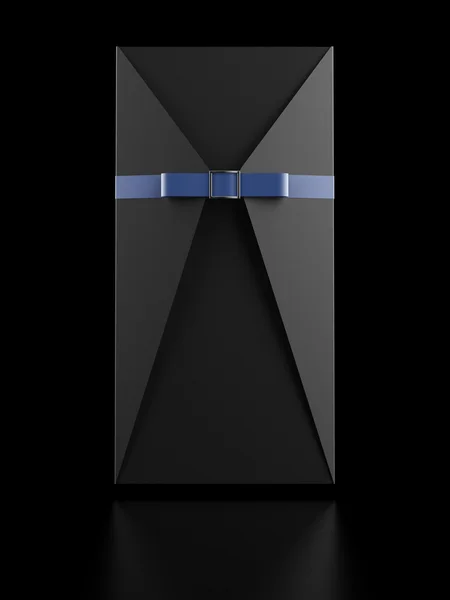 Black envelope with blue bow — Stock Photo, Image