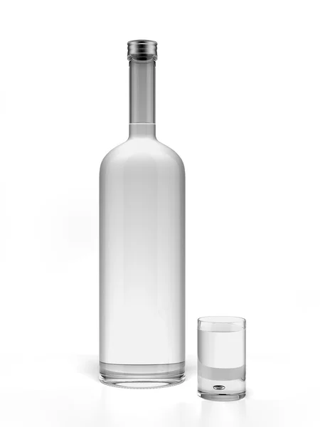 Bottle of vodka and empty shot glass — Stock Photo, Image