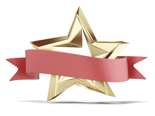 Golden star and red ribbon — Stock Photo, Image