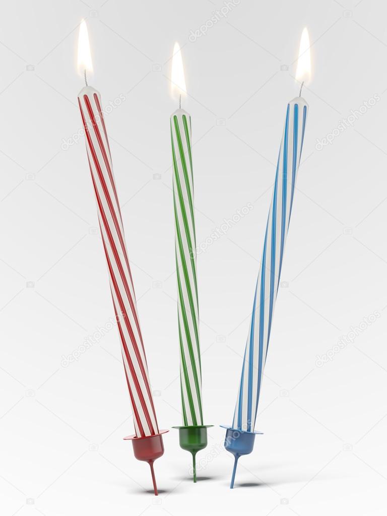 Three colorful birthdays candles
