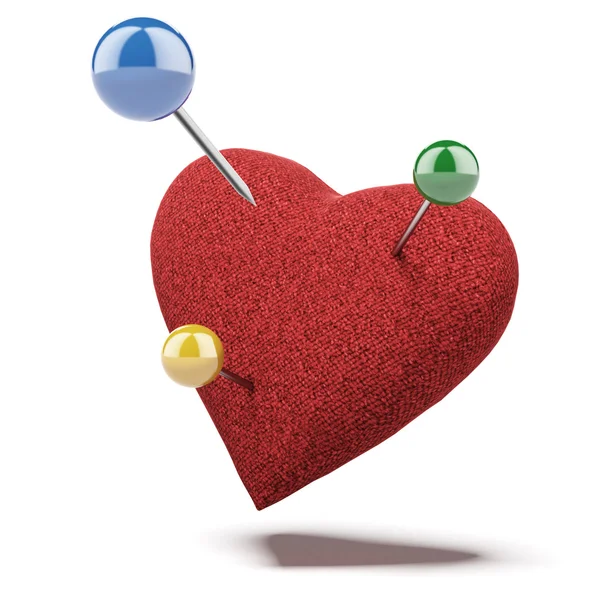 Rotes Herz, besetzt mit Nadel — Stockfoto