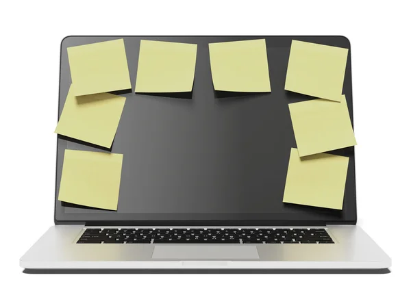 Laptop with a lot of yellow stick notes — Stock Photo, Image